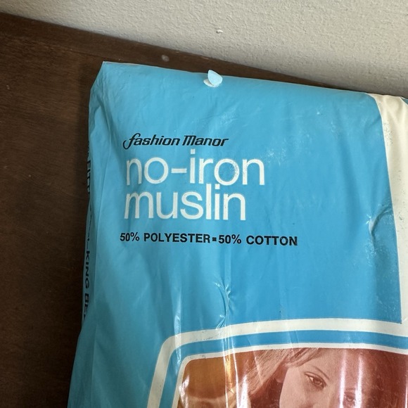 Vintage No Iron Muslin White King Fitted Sheet Retro Made USA NEW NOS - Picture 3 of 7
